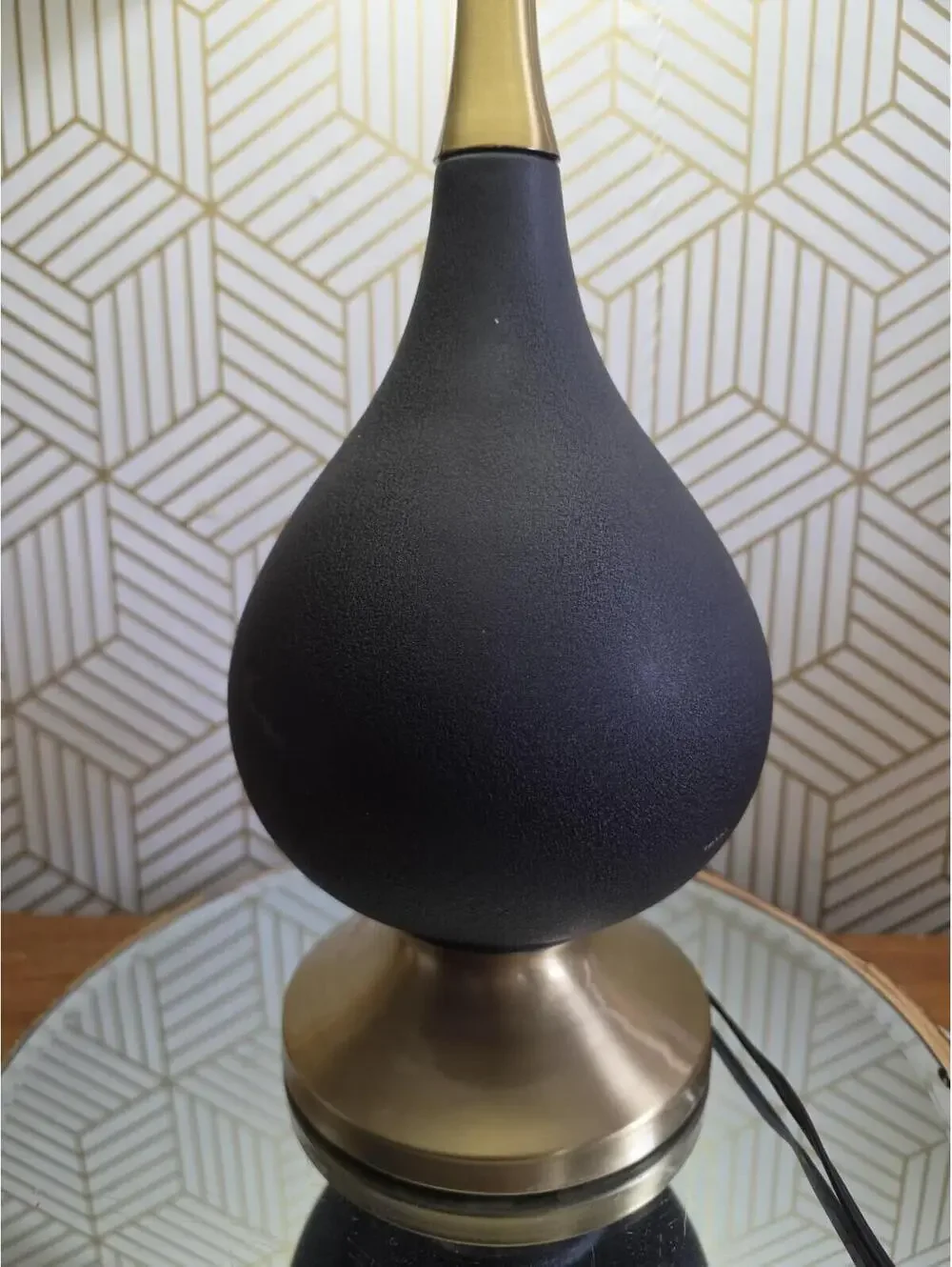 Vintage Midcentury Black And Gold Metallic Teardrop Table Lamp
